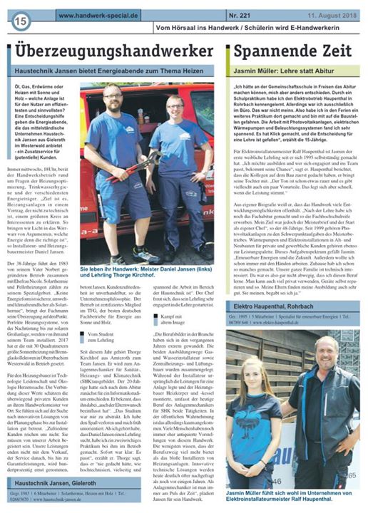 Vom Hörsaal zum Handwerk. Schöner Bericht über uns heute in „Handwerk Special“ der Handwerkskammer…